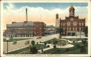 Johnson City NY Central Fire Station & Factory c1920 Postcard