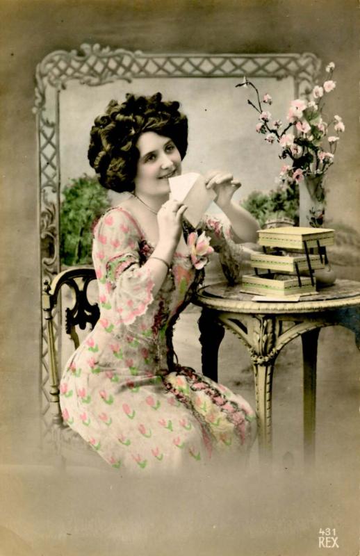 Woman -  Sending a love letter  *RPPC   (colorized)