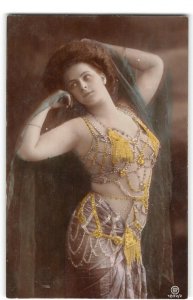 Nude Woman RPPC Belly Dancer Antique Original 1920s Tinted Photo Postcard Risque