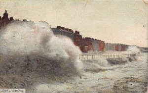 England 1908 Storm at Sea Wave Blackpool vintage postcard