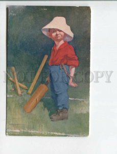 471765 KINSELLA sad Boy Out first ball SPORT GAME Cricket Vintage COMIC postcard