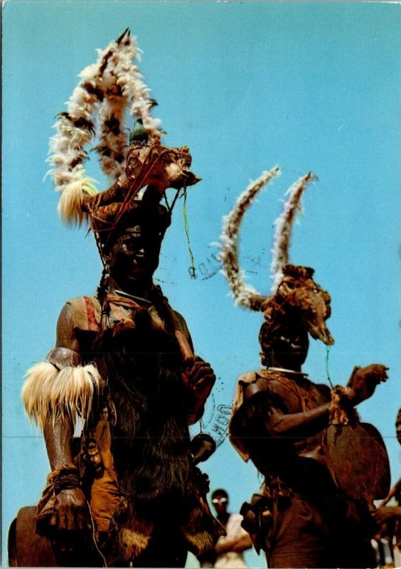 VINTAGE CONTINENTAL SIZE POSTCARD NIAMTOUGOUA DANCERS IN BENIN AFRICA 1978