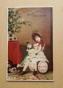 1880's Victorian Trade Card Clark's Mile End Spool Cotton Girl With Doll