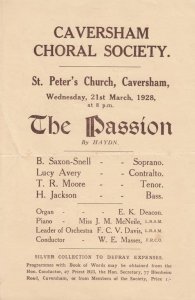 Caversham Church Choral Society Haydn The Passion Berkshire 1928 Theatre Flyer