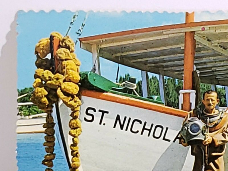 Sponge Diver Tarpon Springs Florida Ship Boat Vintage Postcard unposted   475