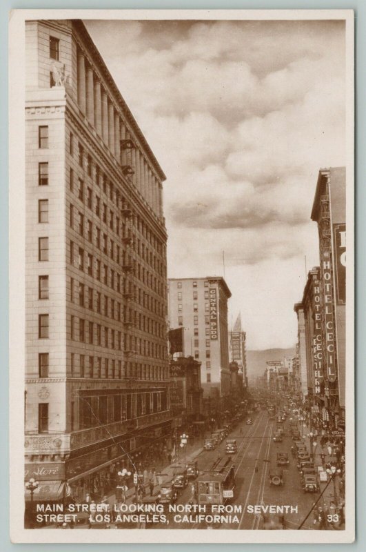 Los Angeles California~Main St Looking N From 7th St~Real Photo Postcard~RPPC