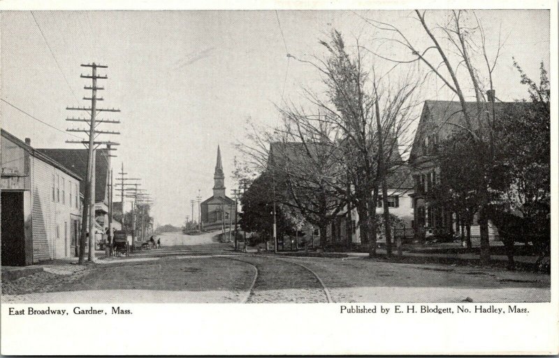 Vtg Gardner Massachusetts MA East Broadway Street View pre-1907 Postcard