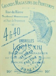 1870's Louis XIII Umbrellas French Police Bureau Cancel Postmark Trade Card F85