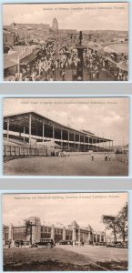 3 Postcards CANADIAN NATIONAL EXHIBITION, Toronto~ MIDWAY, Grandstand & Building