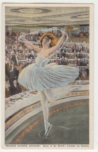 P2972, old postcard  woman figure ice skater terrace gardens chicago il unused