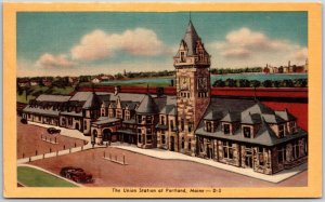 The Union Station At Portland Maine ME Building Ocean at Back Postcard