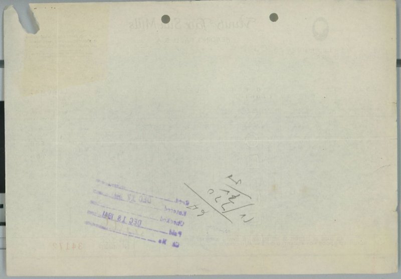 1941 Vanity Fair Silk Mills Reading PA Invoice R.F. Strickland Co