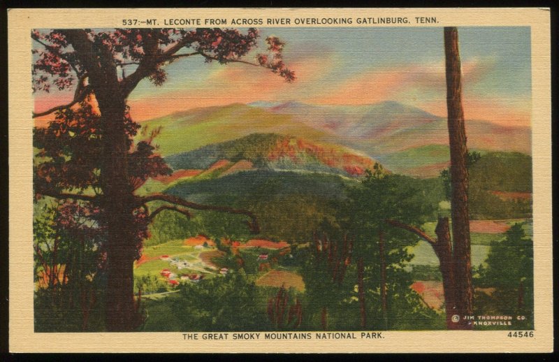 Mt. Leconte from across River overlooking Gatlinburg, TN. Vintage linen pc