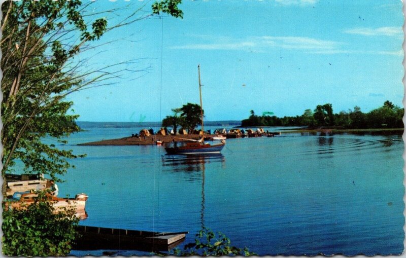 Lake Boats Scenic Tents Dock Landscape Canada UNP WOB Vintage Cancel Postcard 