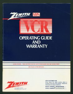 Zenith VHS VCR Vintage ©1989 Operating Guide And Warranty Book 