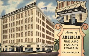Orlando Florida FL Insurance Company Building Linen 1930s-50s Linen Postcard