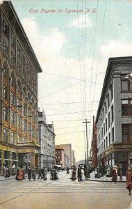 East Fayette Street Scene SYRACUSE, NY Cigars Sign 1908 Vintage Postcard