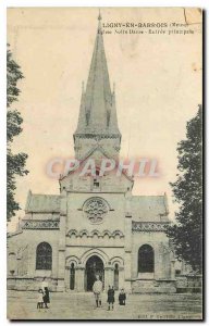 Old Postcard Ligny en Barrois Meuse Notre Dame Church main entrance