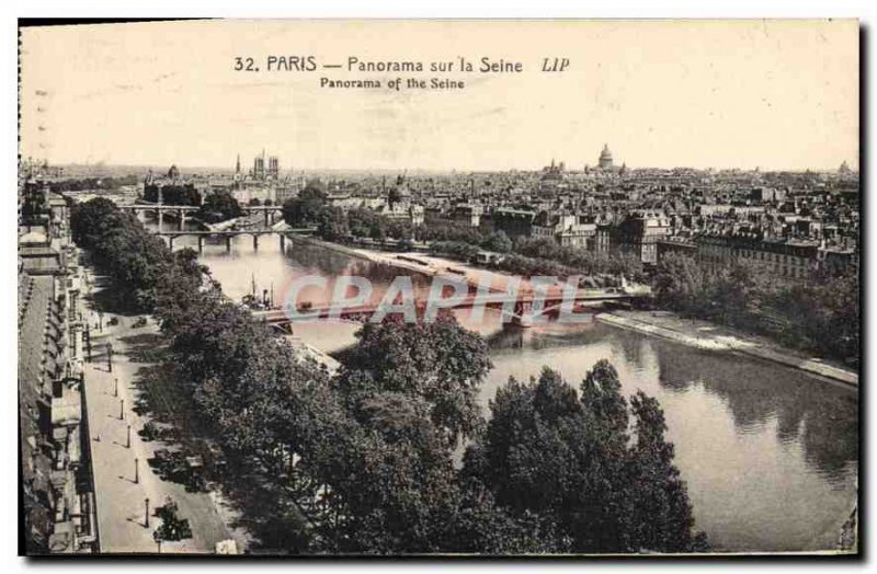 Old Postcard Panorama Paris on the Seine