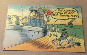 VINTAGE PENNY POSTCARD UNUSED FUNNY MILITARY ADMIRAL WANTS TO SEE THE SIGNAL MAN