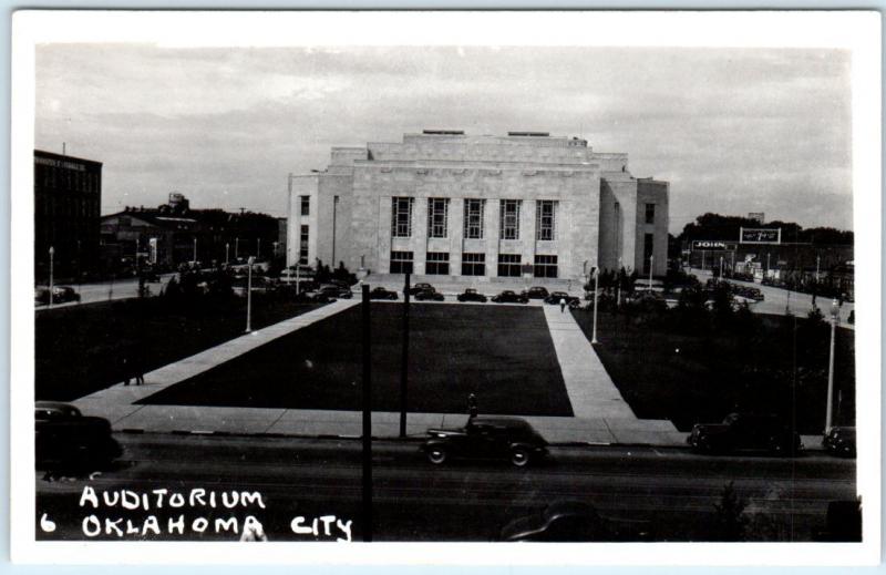 RPPC  OKLAHOMA CITY, OK    AUDITORIUM  ca 1940s Car  Real Photo  Postcard 