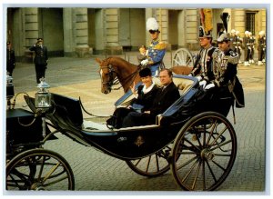 Sweden Postcard HM King Carl XVI Gustaf HM Queen Silvia Horse Carriage c1950's