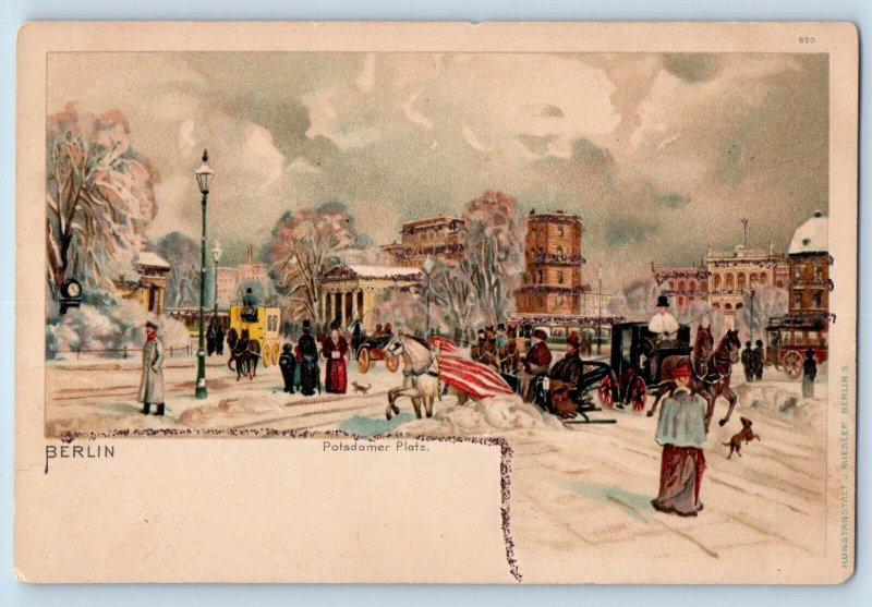 Berlin Germany Postcard Potsdamer Square Winter Scene c1905 Antique Unposted