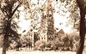 Vintage Postcard Real Photo Church Religious Building Big Trees & Grounds RPPC