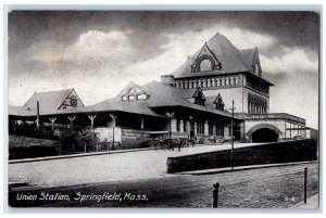 Union Station Horse Carriages Scene Springfield Massachusetts MA Postcard