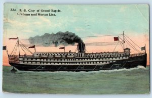 Postcard Steamship City Of Grand Rapids Graham And Morton Lines 1913 Antique