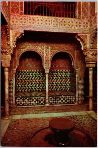 VINTAGE CONTINENTAL SIZE POSTCARD REPOSE PARLOR AT THE ALHAMBRA GRANADA SPAIN