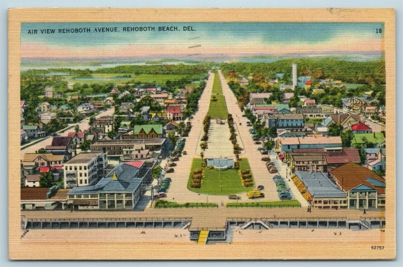 Postcard DE Rehoboth Beach Delaware Airview Rehoboth Avenue c1940s F28