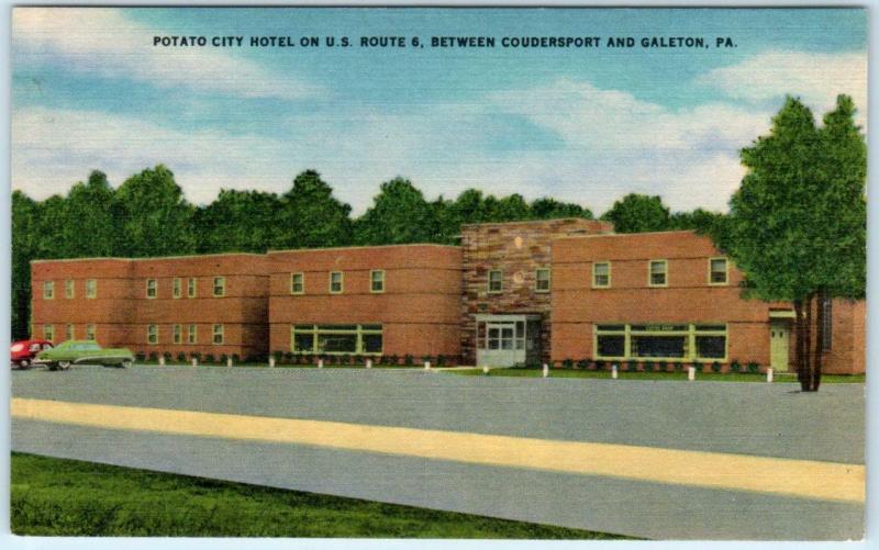 COUDERSPORT, Pennsylvania  PA   Roadside  POTATO CITY HOTEL  1957  Postcard