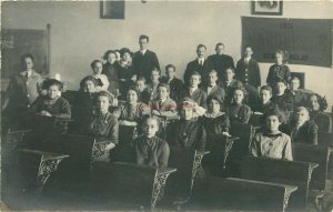 NE, Marquette, Nebraska, School House Interior, RPPC