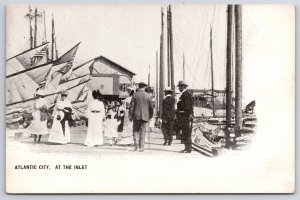 At The Inlet Atlantic City New Jersey NJ Boats And Ships Pier Crowd Postcard