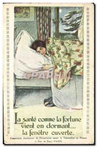 Old Postcard The health like fortune just by sleeping the open window Tubercu...
