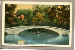  Postcard NJ Bridgeton Bridge Sunset Lake Man Boat c1927 2328N