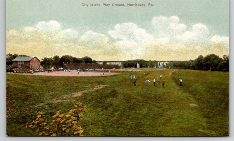 Harrisburg PA City Island Play Ground Baseball Field Pennsylvania Postcard B49