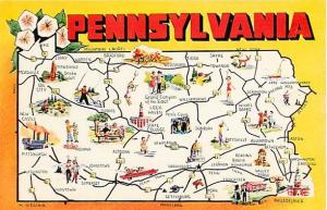 Pennsylvania Map Postcard PA Yellow