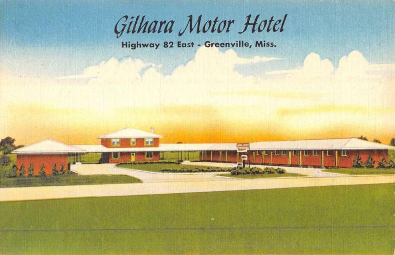 Greenville Mississippi Gilhara Motor Hotel Street View Antique Postcard K47032