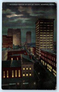 MEMPHIS, Tennessee TN ~ Birdseye BUSINESS CENTER at Night 1910s  Postcard