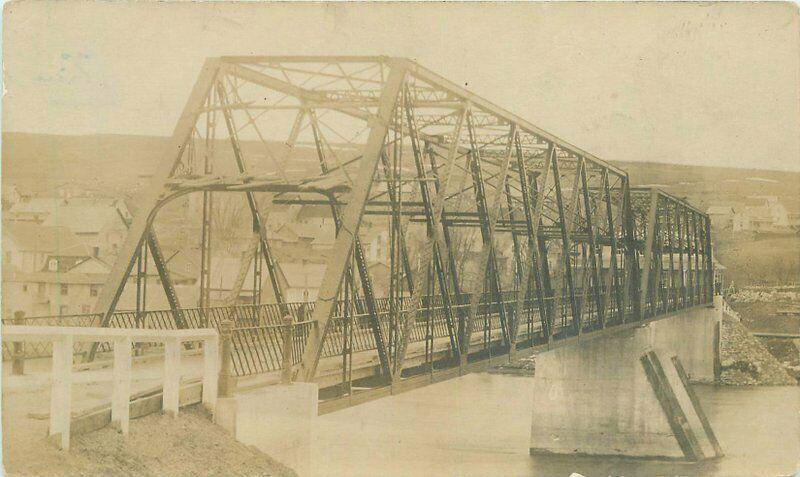 c1910 Truss Girder Bridge River Town View RPPC Photo Postcard