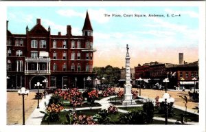 Anderson, SC South Carolina   PLAZA~COURT SQUARE~CONFEDERATE MONUMENT  Postcard