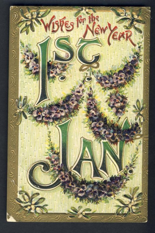 Beautiful Embossed New Year's Postcard, 1st January