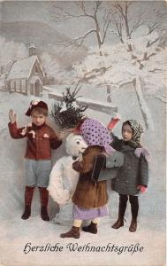 BG14610 children boy and girl with snowman weihnachten christmas  germany