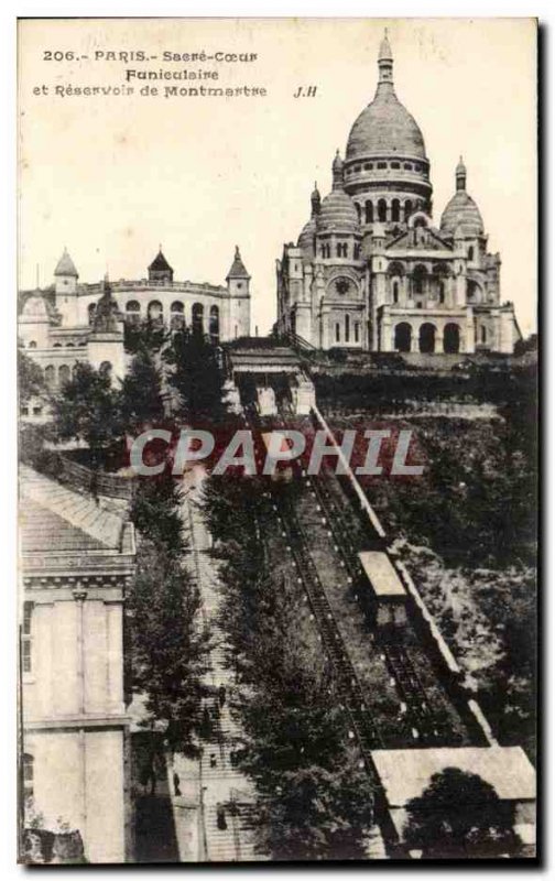 Old Postcard Paris Sacre Coeur Montmartre Funicular and Reservoir