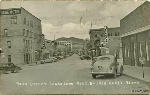 Lewiston MT Gas Station Street Vue Cars RPPC Postcard 