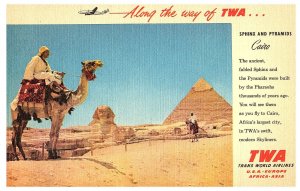 Trans World Airlines Sphinx and Pyramids Cairo Egypt Airplane Postcard