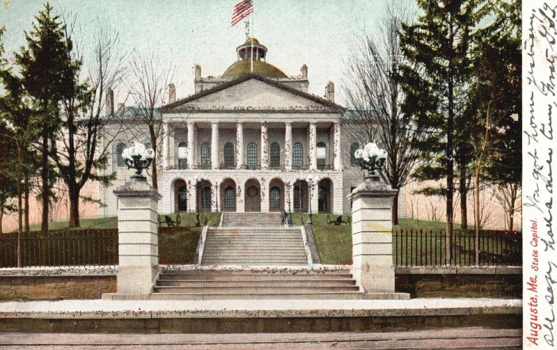 Augusta Maine, 1906 State Capitol Building Historical Landmark Vintage Postcard