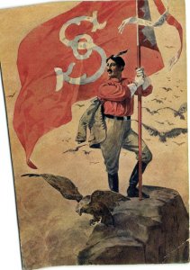 PC SOKOL MOVEMENT, MAN WITH FLAG AND FALCON, Vintage Postcard (b28244)